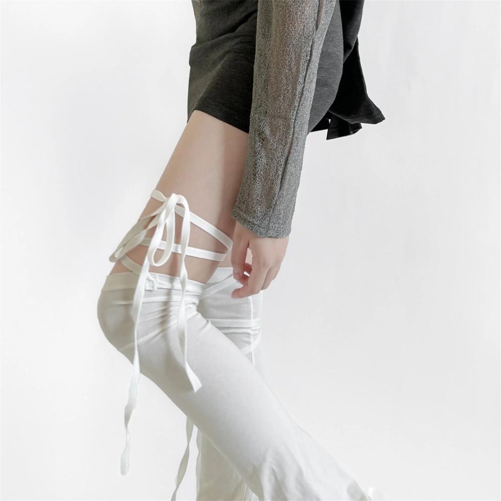 Y2k Women Leg Warmer Soft Solid Color Over The Knee Tie-up Thigh-high Leg Warmers Socks for Party Street