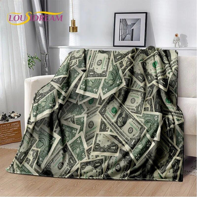 3D-Dollar-Euro-Pfund-Geld-Reich-Cartoon-weiche Plüschdecke, Flanelldecke, Überwurfdecke für Wohnzimmer, Schlafzimmer, Bett, Sofa, Geschenk