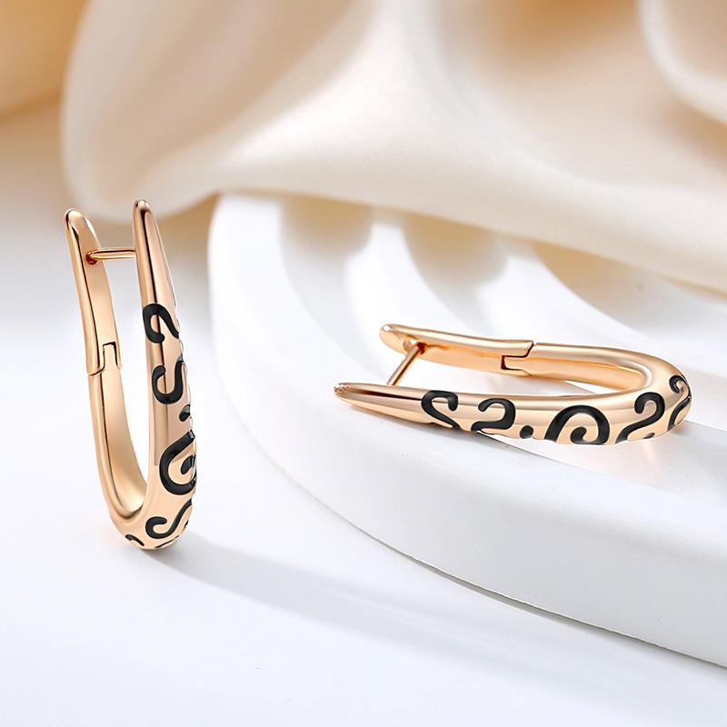 Kinel Black Enamel Dangle Earrings For Women Luxury Wedding Fine Jewelry