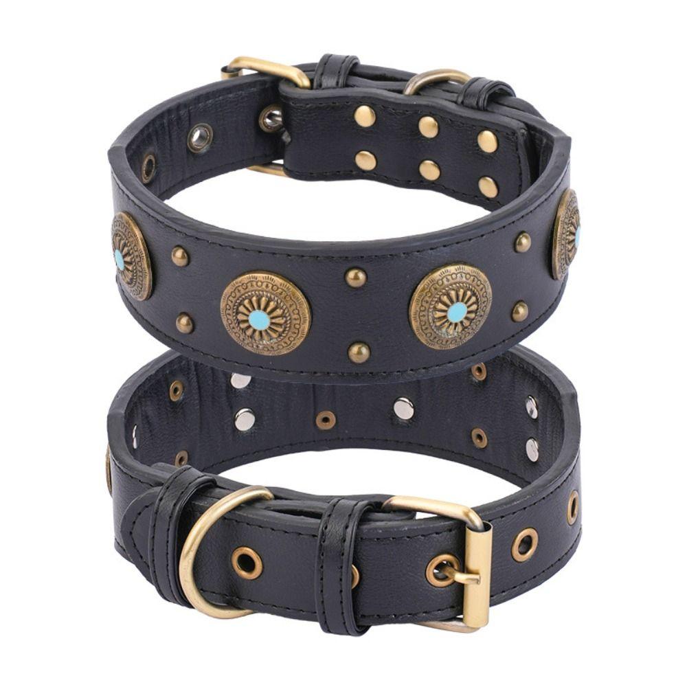 Vintage Leather Dog Collar Exquisite Puppy Necklace Bulldog Pet Collar  Medium Large-sized Dog