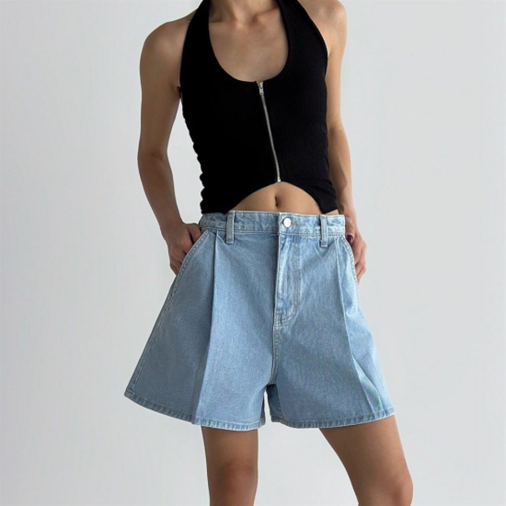 New Arrivals Open Run Women Denim Culottes Light Blue Wide Fit Pintuck