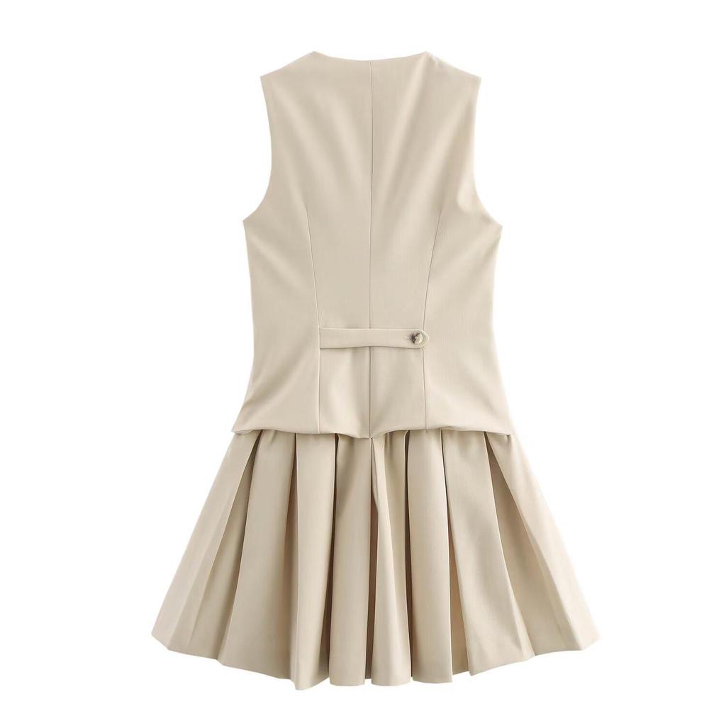 2024 Autumn Women's European & American Style Pleated Striped Vest Dress