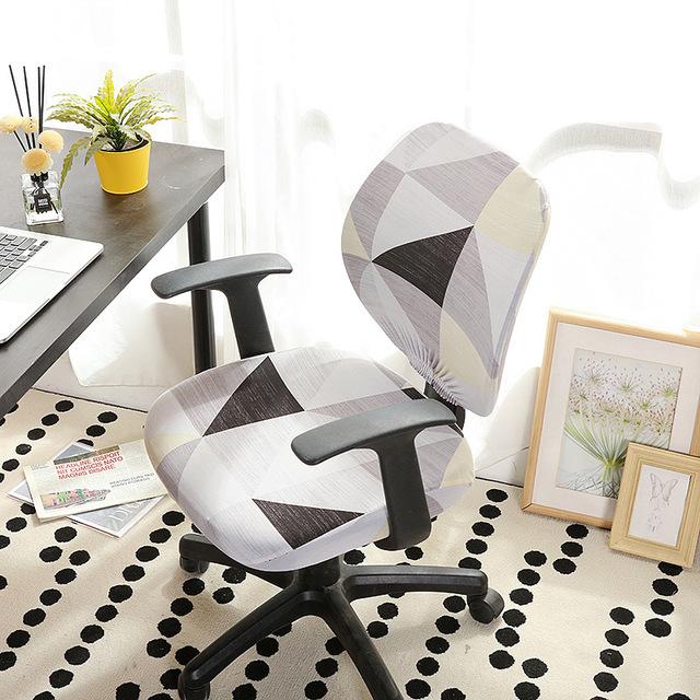 Elastic Armchair Computer Chair Cover Stretch Spandex Office Chair Slipcover Geometric Print Split Seat Covers for Living Room