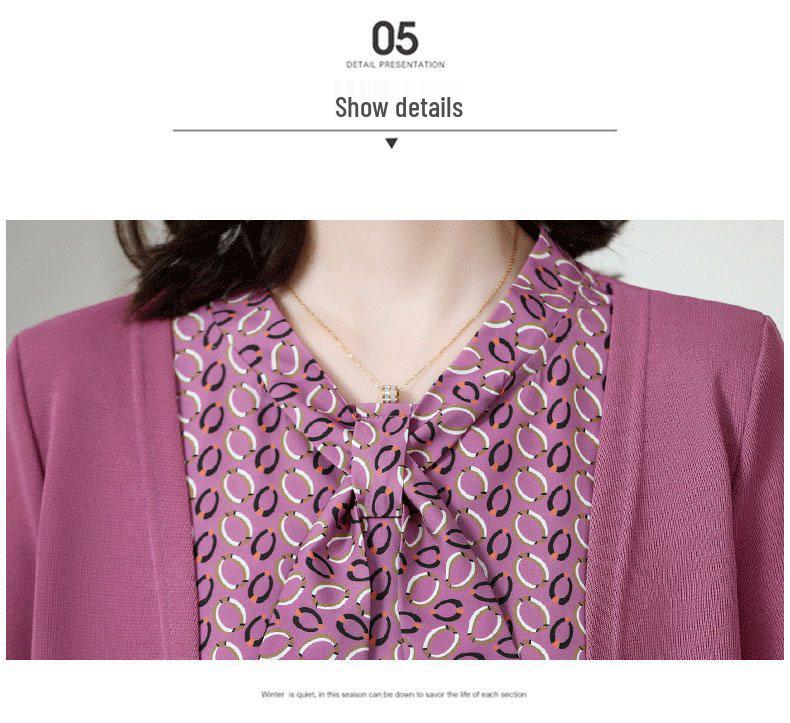 Mom's Elegant Fake Two-Piece Long-Sleeve Top for Middle-Aged Women