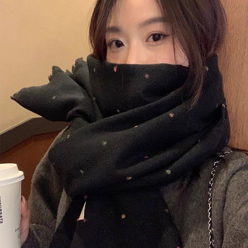 Winter Rainbow Polka Dot Scarf Beige Solid Color Warm Cold-proof Shawl Korean Style Fashion Versatile Neck Warmer