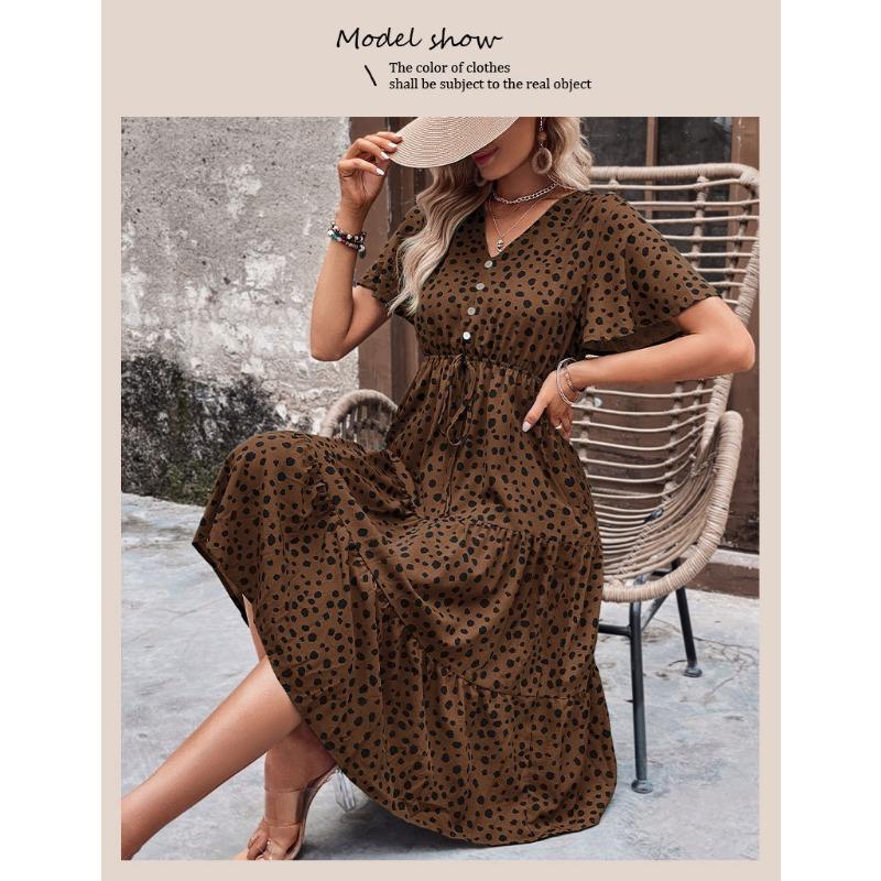 Summer casual vacation fashionable short-sleeved leopard print dress