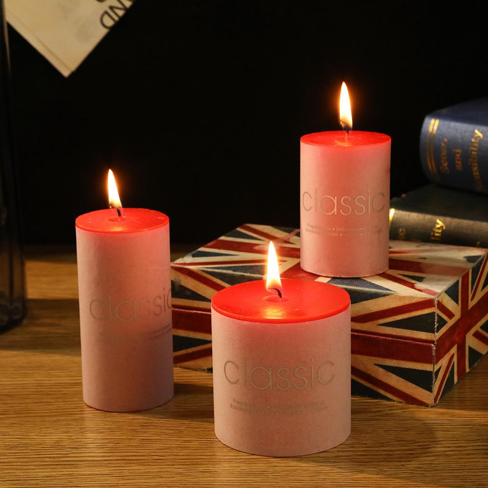 Classic European Red Large Cylinder Candle Odorless Romantic Wedding Hotel Decoration Thick Candle