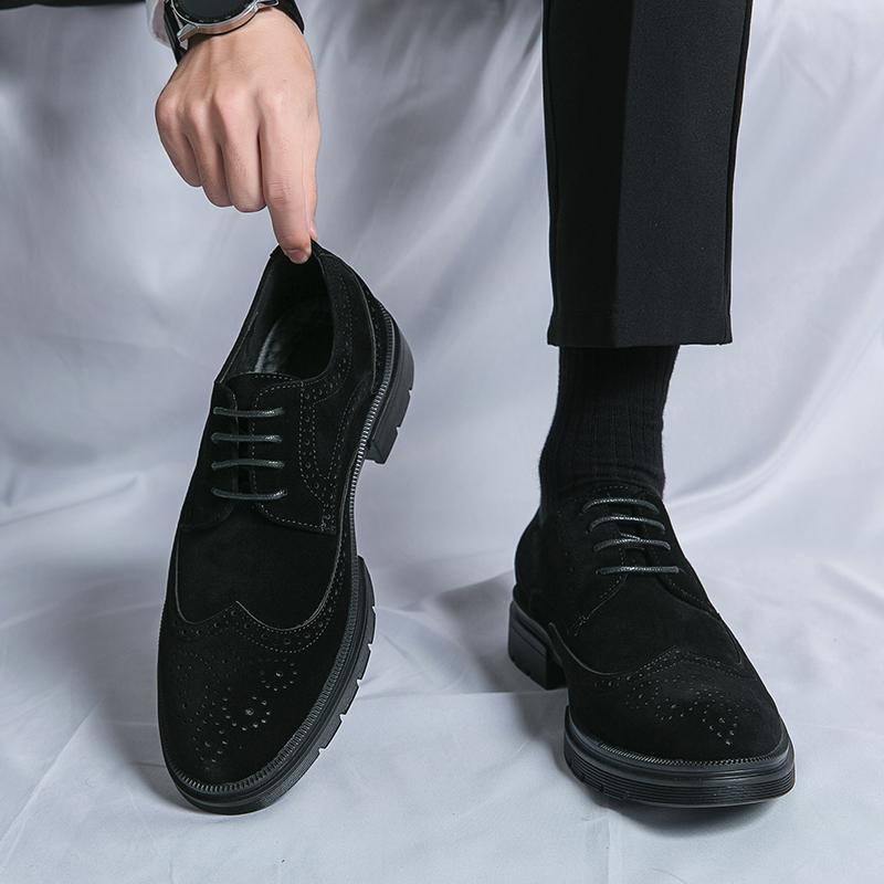 Fashion Handmade Carving Business Derby Shoes Office Men's Shoes Black Evening Dress Wedding Shoes Gentleman Suede Leather Shoes for Men