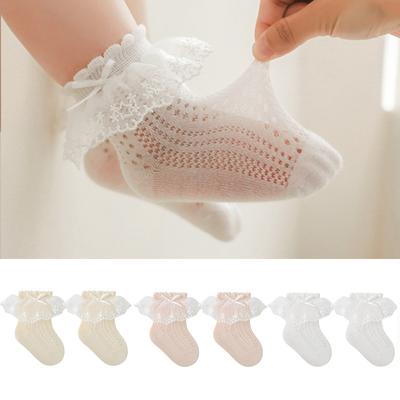 1/2 Paar Baby Mädchen Socken Prinzessin Spitze Kindersocken Sommer Dünne Mesh Kinder Baumwollsocken ohne Knochen Neugeborene Schlauchsocken für 0-8 Jahre