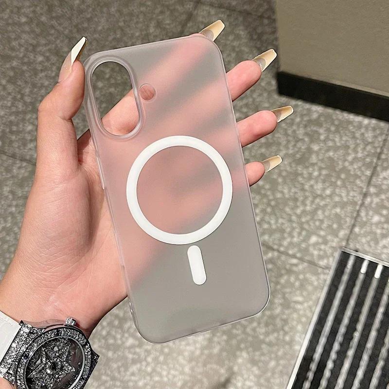 Matte Translucent Frosted Case For iPhone 16 15 14 13 12 11 Pro Max For Magsafe Magnetic Wireless Charging Ultra Thin Back Cover