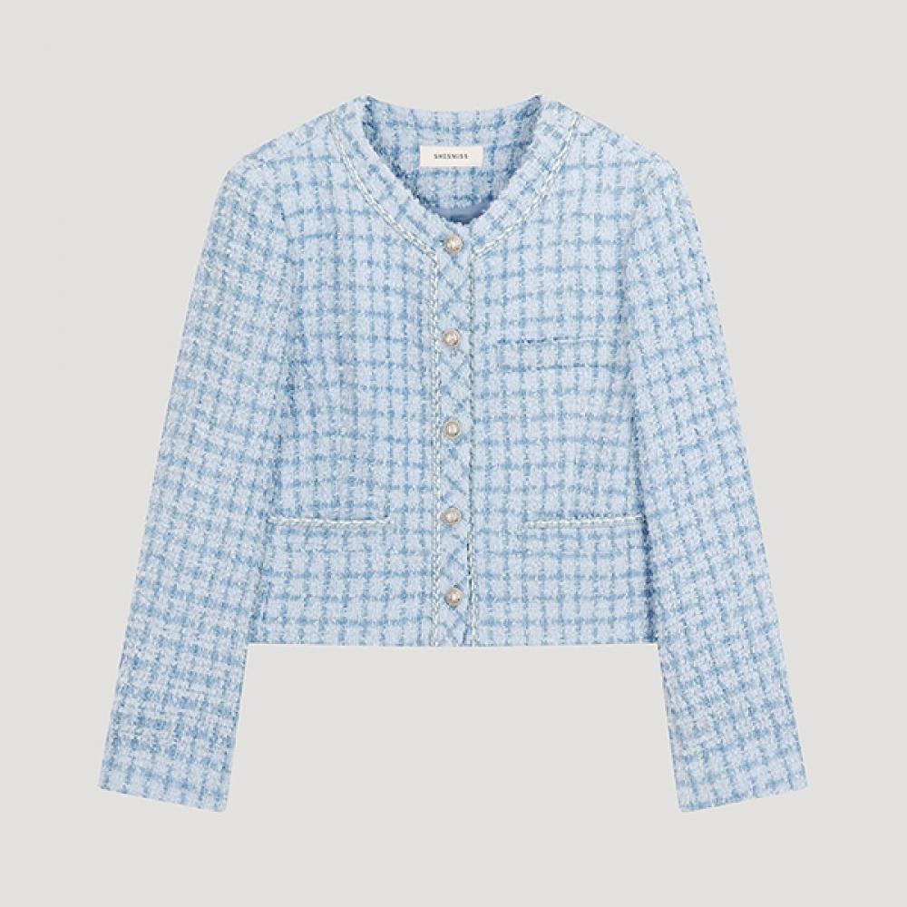 

She S miSS Tweed Round Neck Cropped Jacket Swwjko31020 Bl Blue/55