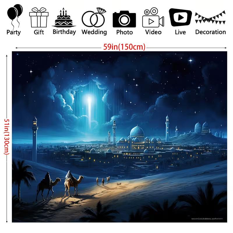 2D Flat Printing Nativity Backdrop, Three Kings & Bethlehem Background Cloth