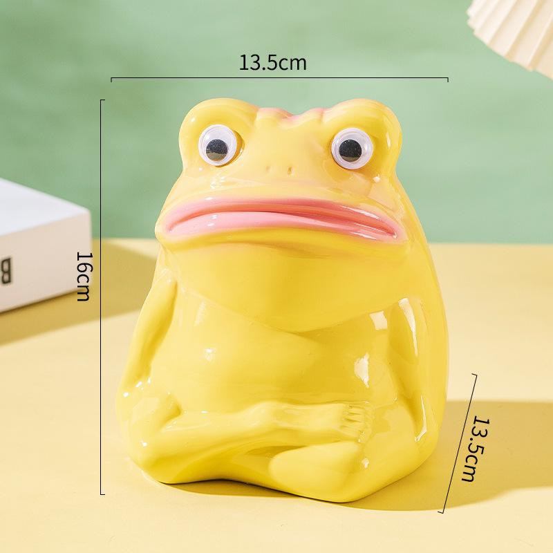 Ceramic Handicrafts Cartoon Frog Figurines Piggy Bank Big-mouthed Frog Ornament Abstract Animal Sculpture Home Decoration