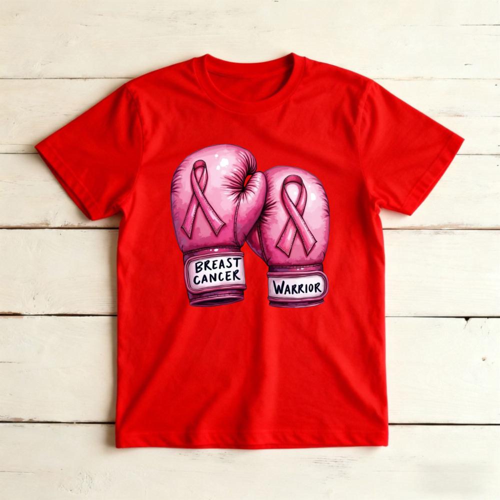 Breast Cancer Warrior Boxing Gloves Graphicunisex Summer Cotton T Shirt Fighting Spirit Inspirational Short Sleeve Casual Top