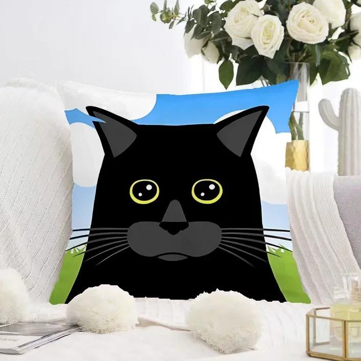 Cute Black Cat Double-sided Printed pillow cover Short plush Suitable living rooms bedrooms sofas throw cushion cover