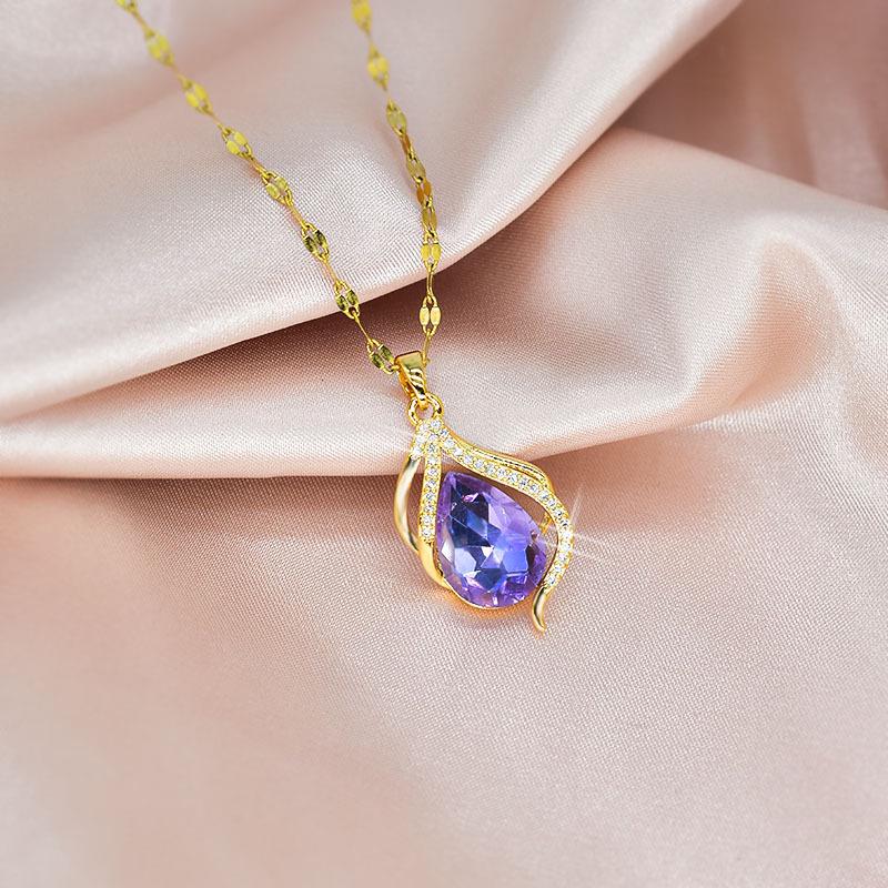 

Colorful Water Drop Necklace: Non-fading 18K Plated, Simple, Elegant, Micro-inlaid Design