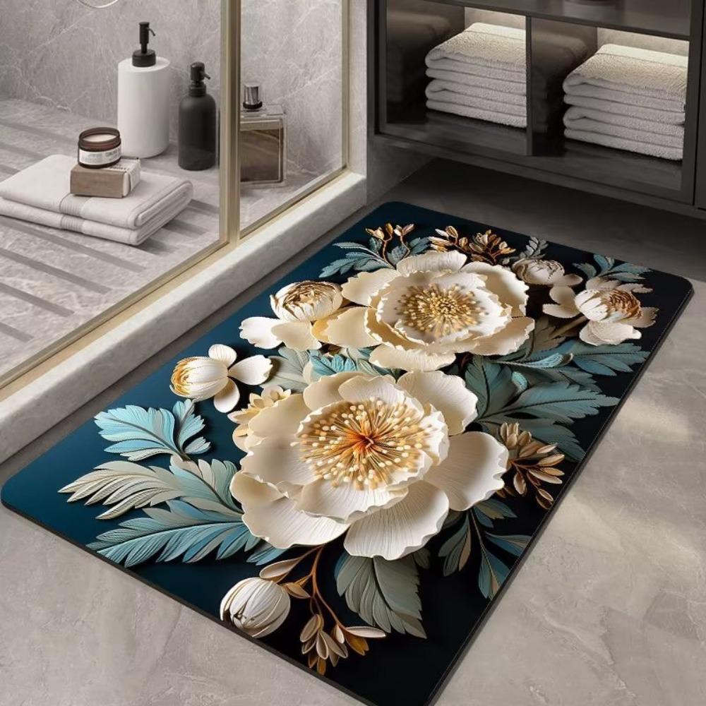 Flower Printing Bathroom Thickening Mat Bath Non-slip Carpets In Wash Basin Bathtub Side Floor Rug Shower Room Doormat Memory Foam 3D Pad