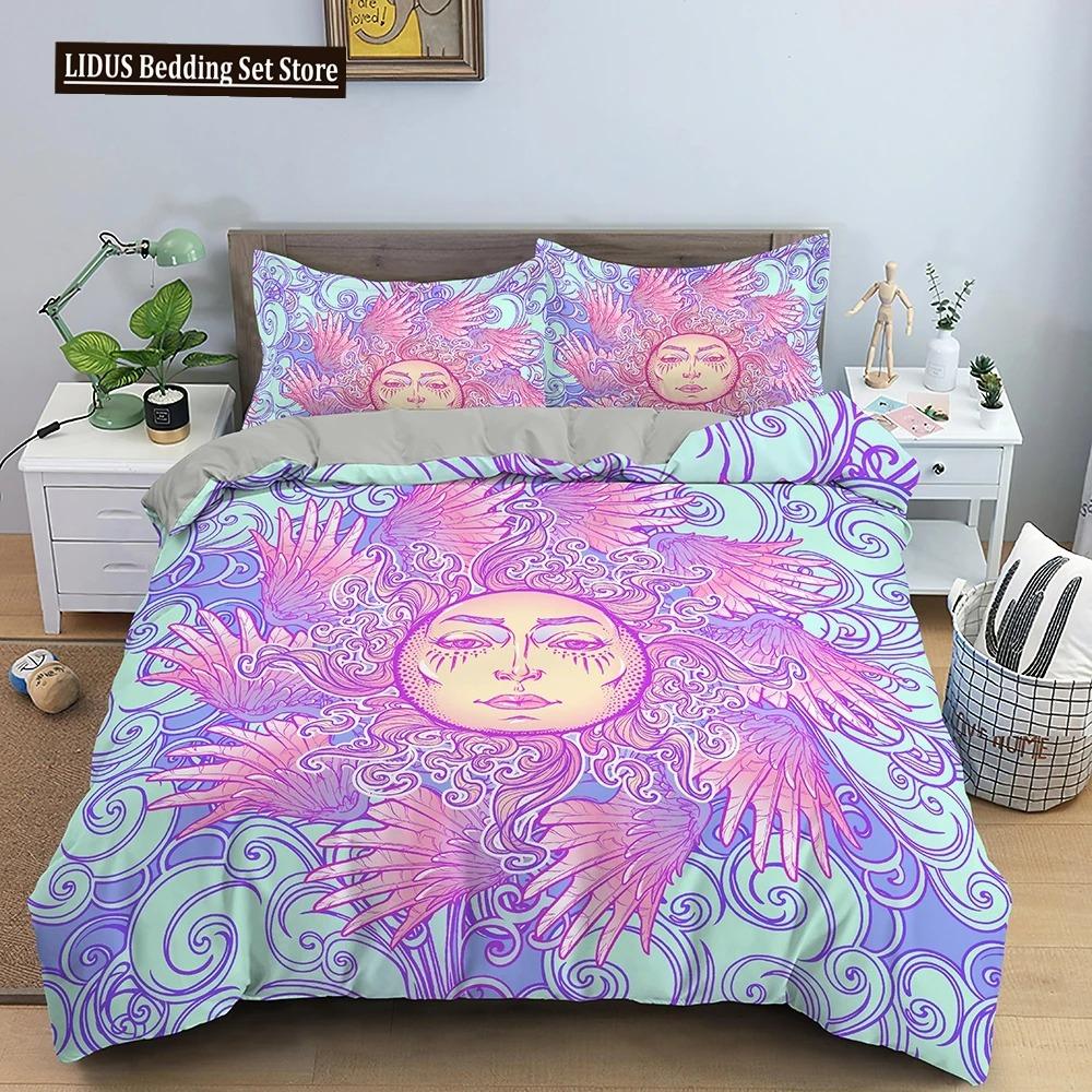 Zestaw poszwy na kołdrę Złote Słońce i Księżyc Boho Tajemniczy Kolor Dekoracja Domu Zestaw Pościeli Dorośli Prezenty Z Zamkiem Błyskawicznym Dekoracyjny Pokrowiec na Kołdrę