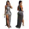 Sleeveless High Slit Solid Color Press Drill Dress Fashion Evening Gown Women's Long Dress Women's Dress