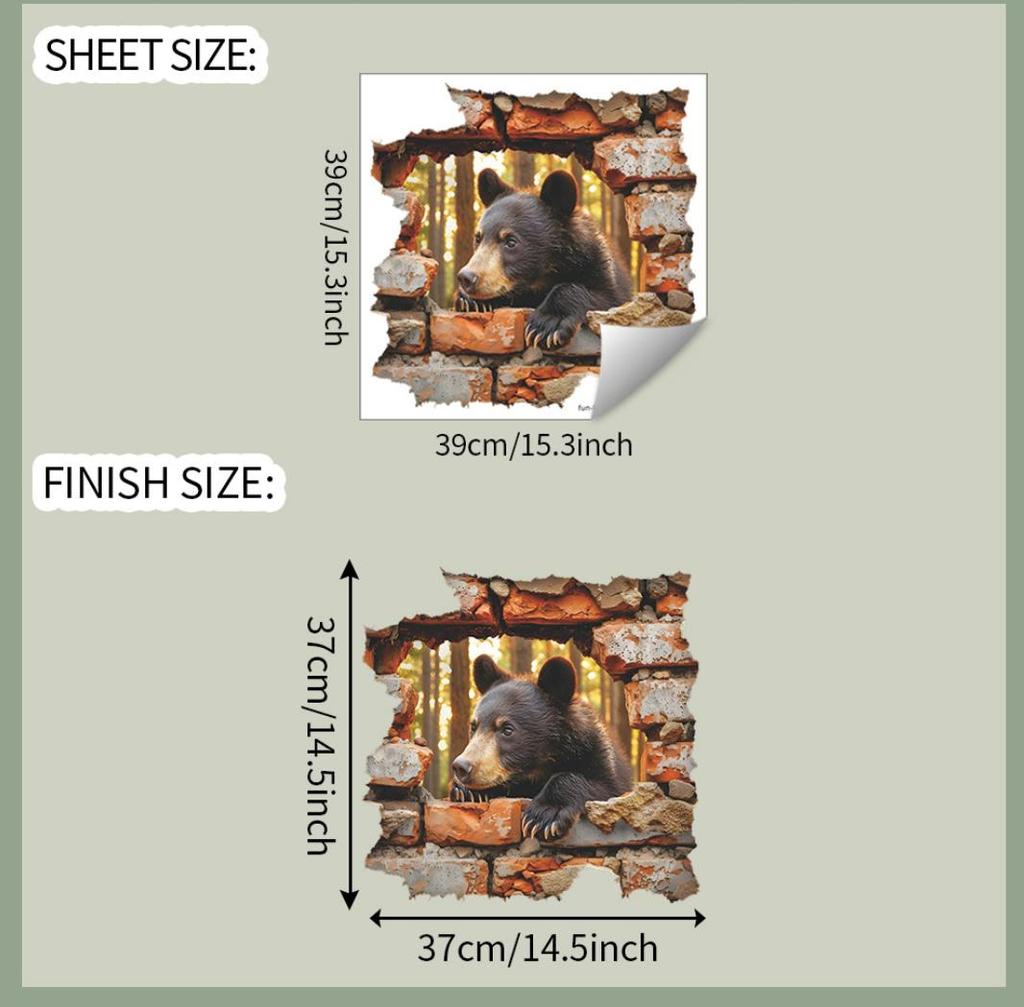 Cute Animals Brown Bear Wall Sticker 3D Waterproof Removable PVC Wall Decals