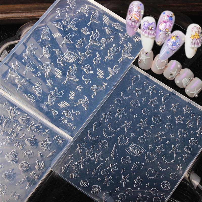1 Stück Nagelform Kranich Schwan Seestern Muschel Nagelkunst Schablonen 3D Silikon Relief DIY Nageldekoration Maniküre Design Werkzeuge