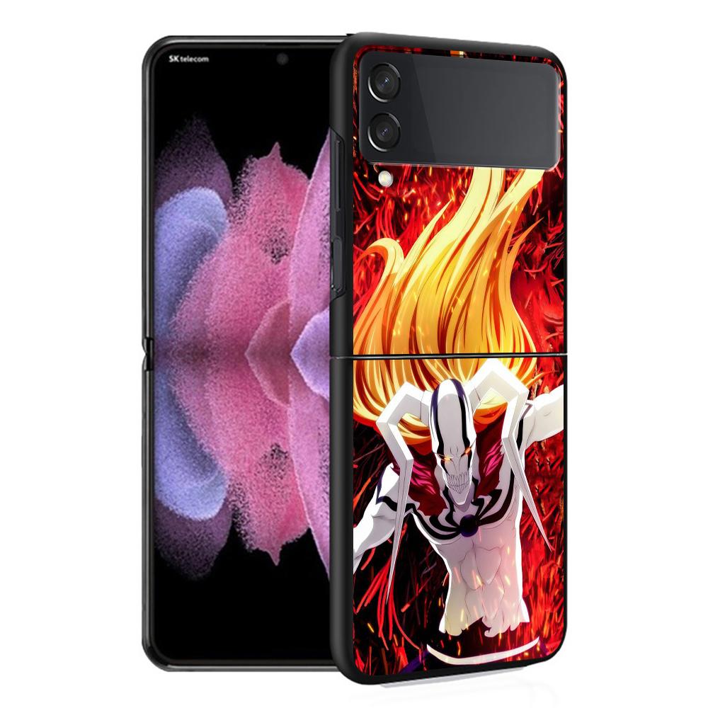 Luxury Case For Samsung Galaxy Z Flip 4 3 5G Black PC Hard Phone Cases Fashion Back Cover ZFlip Funda Kurosaki Ichigo Bleach Sac