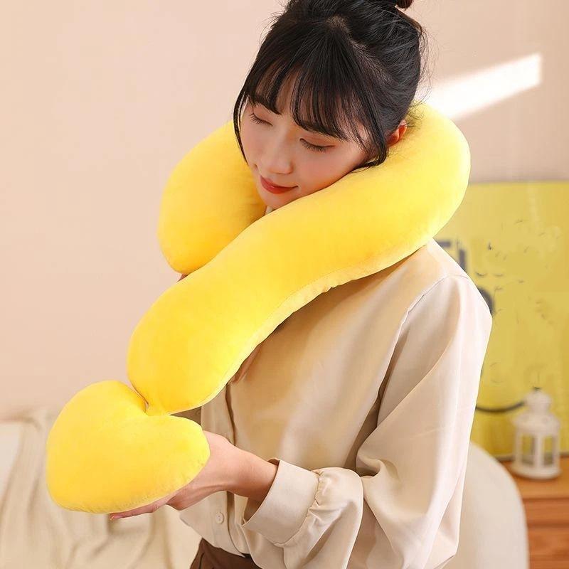 Weiches Plüsch-Nackenkissen in langer Fragezeichenform Ergonomisches Design Bequeme Nackenstütze für Reisen Büro Nickerchen Lange Fahrten