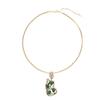 Micro-Inlaid Green Natural Stone Four-Leaf Flower Necklace Light Luxury Simplicity Women'S Copper Alloy, Bone Chain Accessories