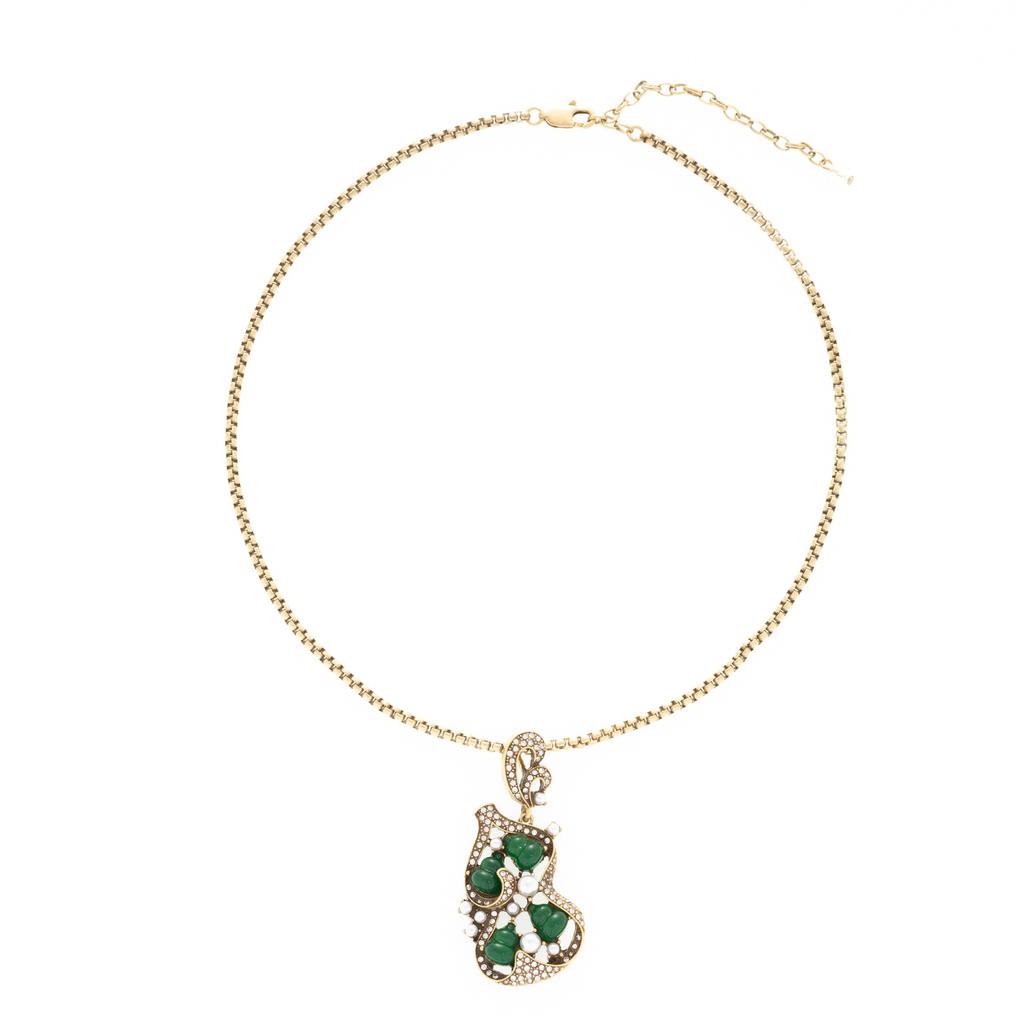 Micro-Inlaid Green Natural Stone Four-Leaf Flower Necklace Light Luxury Simplicity Women'S Copper Alloy, Bone Chain Accessories