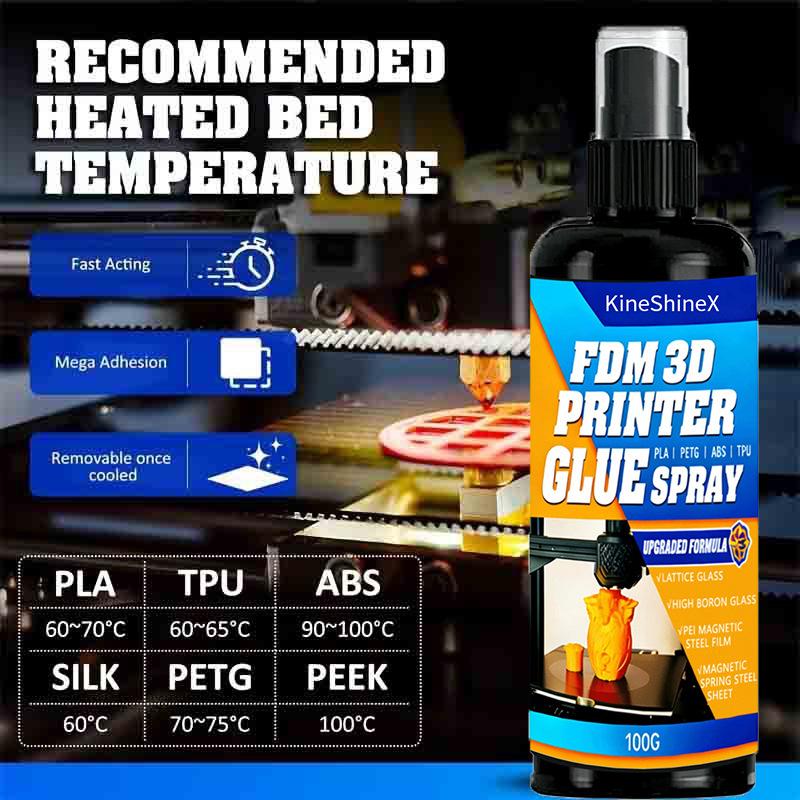 100/200ml Klej do drukarki 3D - Spray klejący do druku 3D, Zapobiega wypaczaniu na podgrzewanym stole roboczym, Łatwy do usunięcia, Zwiększa przyczepność do stołu