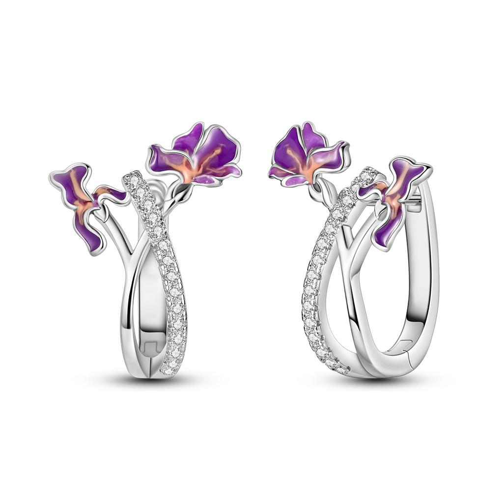 925 Silver Flower Hoop Earrings Fashion Zircon Circle Jewelry For Women Plant Series Gifts Accessories