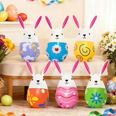 Easter Blow Up Decor 6-Pieces Holiday Party PVC Bunny Toy Blow Up Easter Ornaments For Home Farmhouse Apartment Garden Courtyard