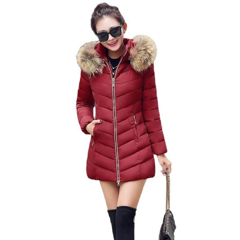 Women's stand-up collar large sweater cotton-padded jacket medium and long slim-fitting cotton-padded clothing, solid color zipper model thickened to