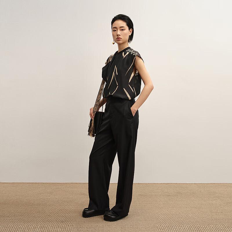 LESS 2025 Autumn Stand-Collar Silk Blend Geometric Shirt M