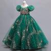 Girls' Princess Puff Sleeve Starlight Mesh Gown for Piano Performance & Banquet