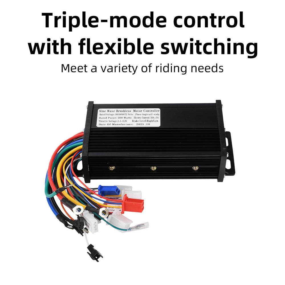 500W Sine Wave Brushless Motor Controller 36V48V60V/72V 30A Three-Mode Silent Motor Drive Module For Bicycles Motorcycles