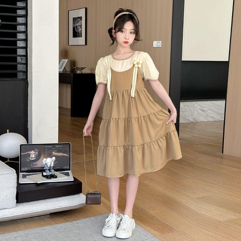 Girls' Fashionable Dress for Summer, Children's Sweet Fake Two-piece Halter-style Princess Dress