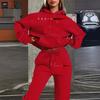 European and American Women's Clothing Autumn and Winter New Fashion Casual 1D Printing Loose Women's Hooded Sweater Set