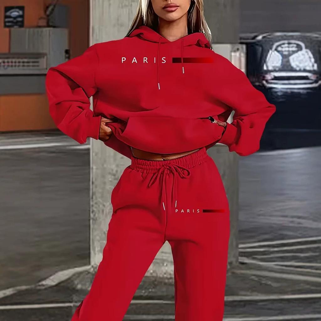 European and American Women's Clothing Autumn and Winter New Fashion Casual 1D Printing Loose Women's Hooded Sweater Set