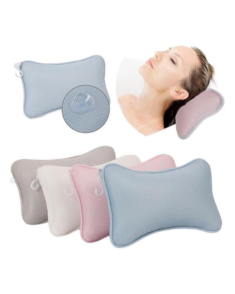 Non-Slip Cushioned Bath Tub Spa Pillow 3D Mesh Spa Bathtub Head Rest Pillow With Suction Cups For Neck Back Bathroom Accessories