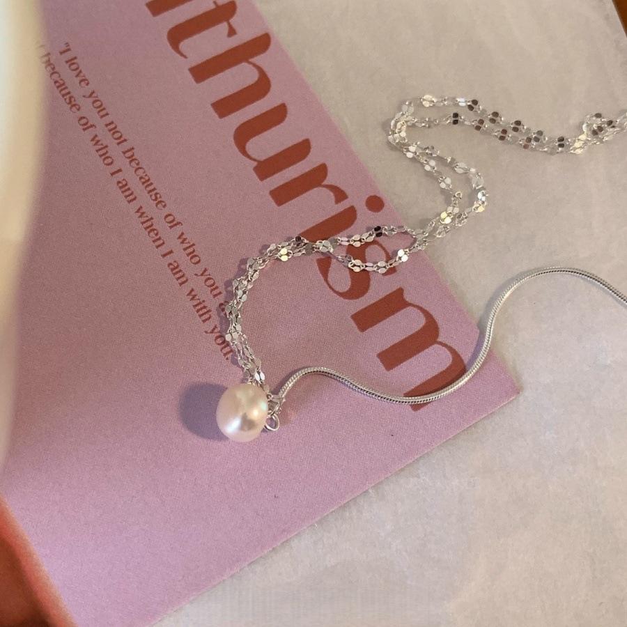 Asymmetrical chain Pearl necklace Women's new light luxury niche versatile simple high-end clavicle chain