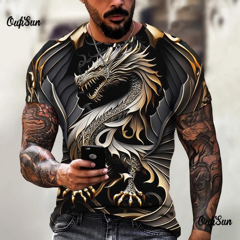 Men's Dragon T-shirt Fashion 3d Printed T Shirt Animal Pattern Short-sleeved Oversized Streetwear