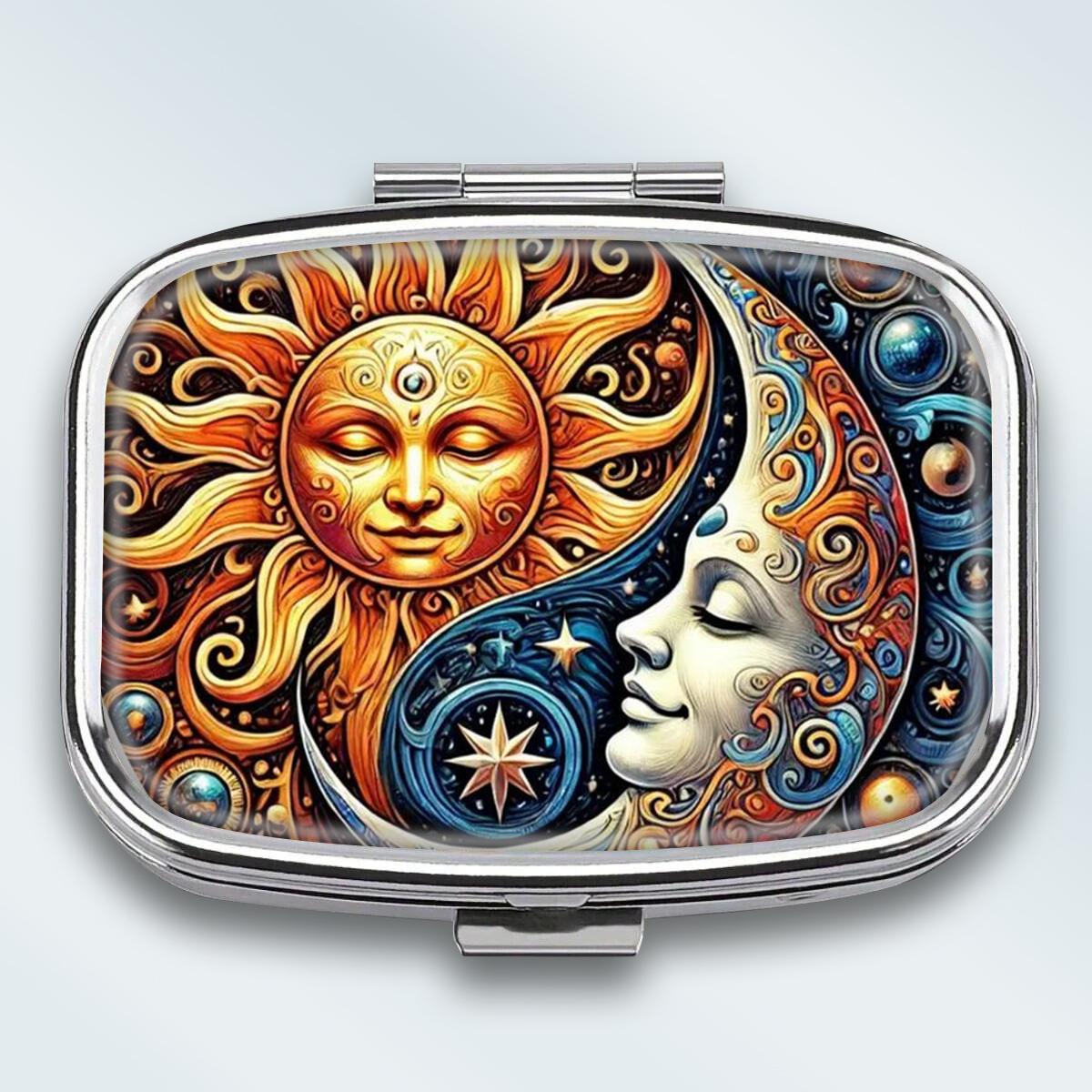 

Portable Pill Box with 2 Compartments, Mini Metal Medicine Organizer Case, Cute Printed Pill Container for Vitamins, Pills, Jewelry, Travel, Daily Use різнокольоровий