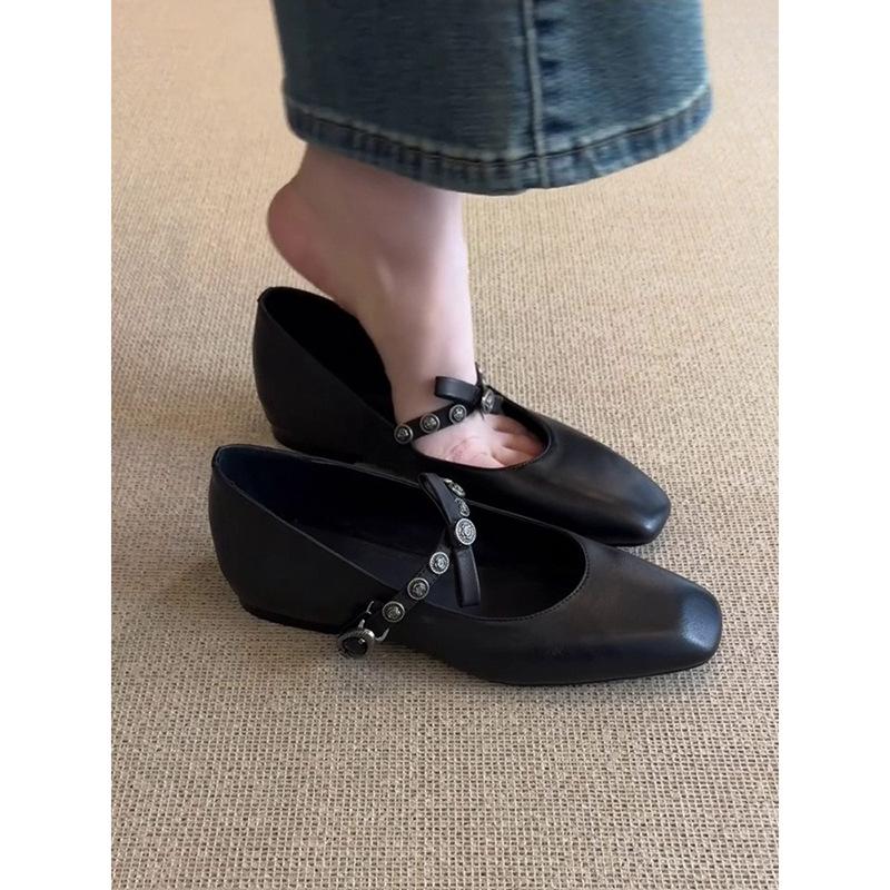 Super soft lambskin leather law shoes single shoes women's new flat ballet shoes shallow mouth with skirt Mary Jane shoes