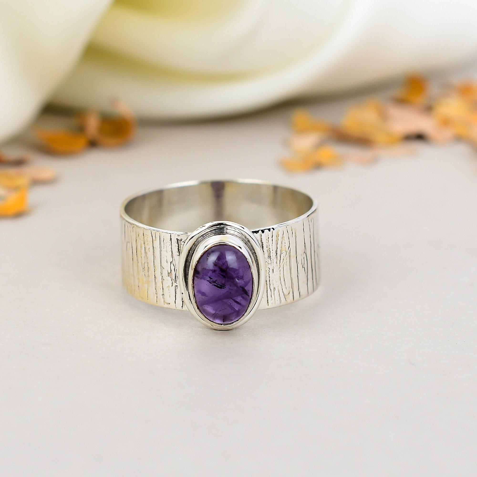 

925 Sterling Silver Amethyst Designer Band Ring Women 10