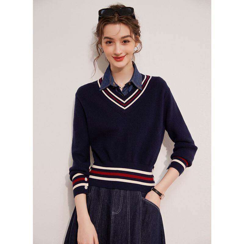 

Женский вязаный короткий топ с V-образным вырезом и контрастной полоской XL