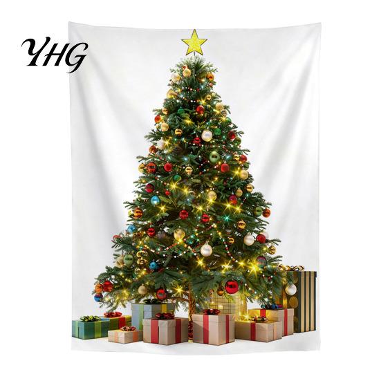 Festive Background Cloth Merry Christmas Tapestry, Wall Hanging Fabric Backdrop, Xmas Tree Winter Holiday Themed Decor Art for Living Room,