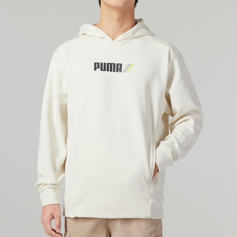 PUMA Solid Color Front Print Letter Logo Hoodie Long Sleeve Men Tops White 846547-73