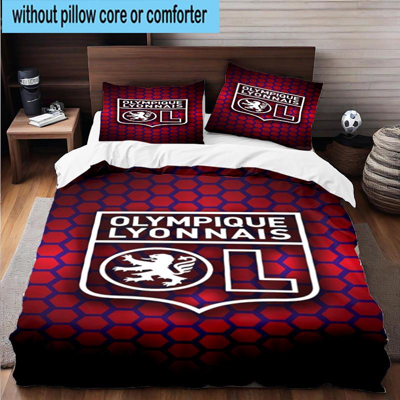 3pcs Lyon Football Crest Printed Bedding Set Duvet Cover Closure Includes 1 Duvet Cover & 2 Pillowcases Bedding Sets Home Decor Gifts