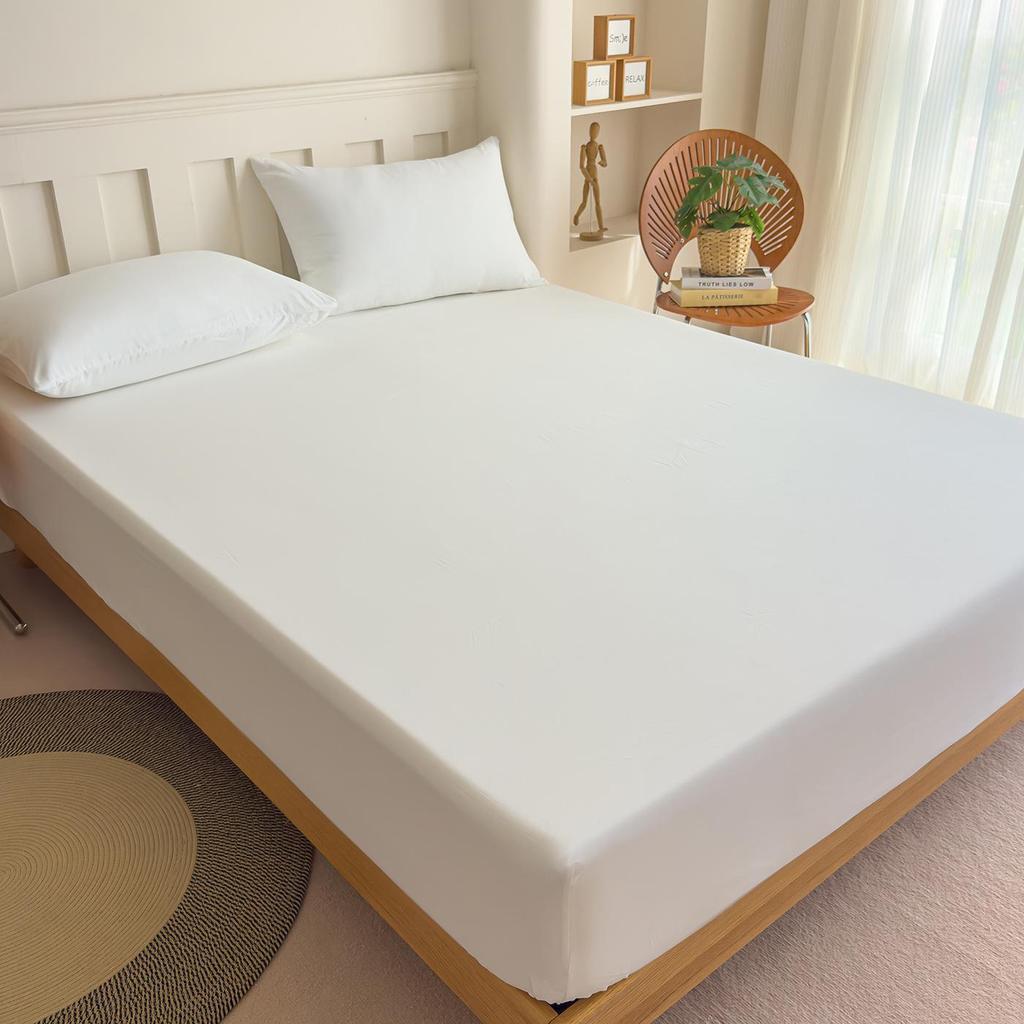 Cross-Border Solid Color Brushed Fitted Sheet Set - Water-Washable Protective Cover & Pillowcase for Simmons, Heat Transfer Compatible